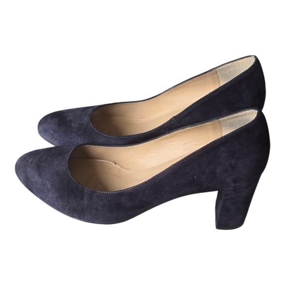 LK Bennett London Suede Pumps Sz 38 Blue Women Block Heel Comfort - Picture 3 of 13